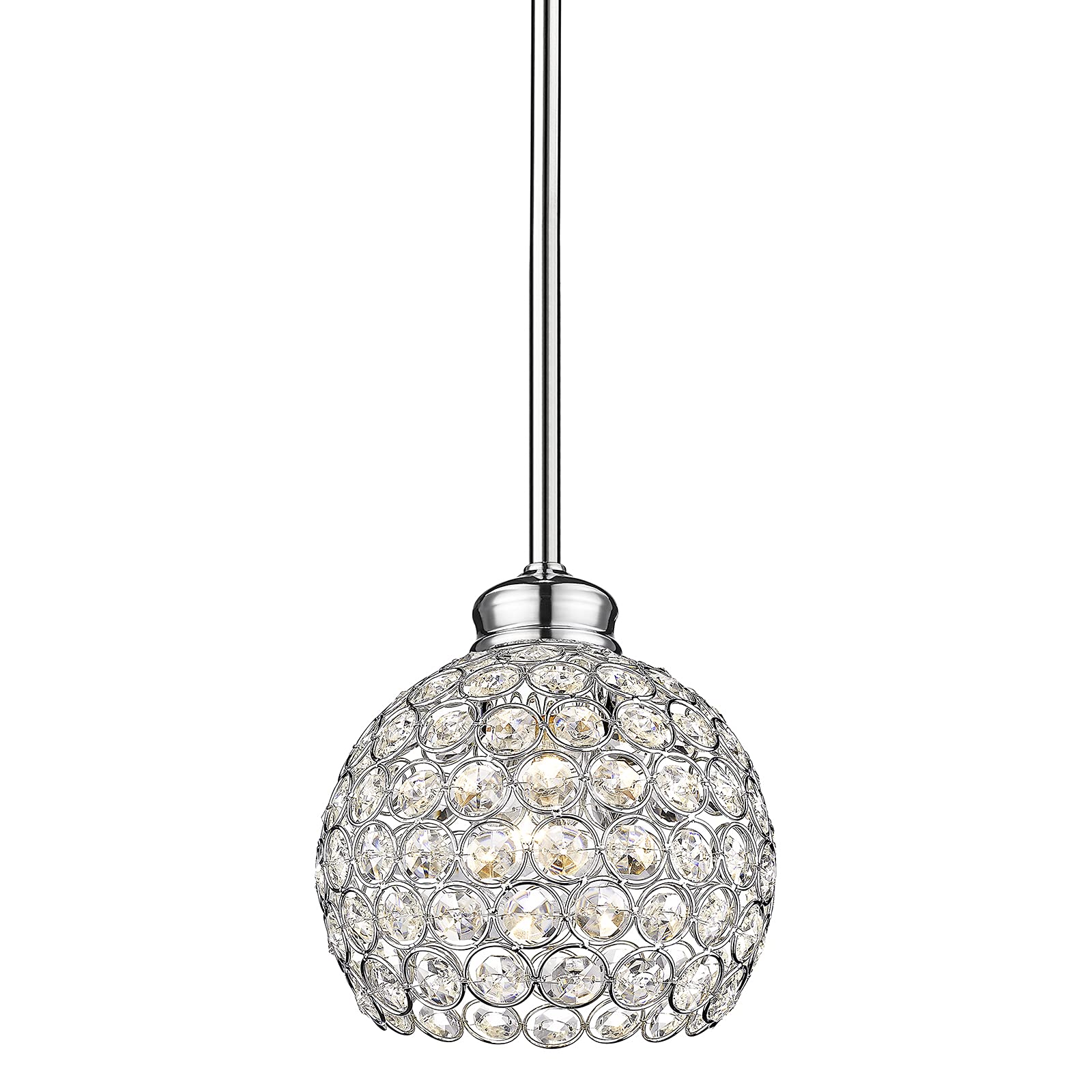 Crystal Kitchen Island Pendant Light - 1-Light Mini Chandelier with Chrome Finish for Dining Table & Countertop | Modern Ceiling Hanging Fixture for Kitchen, Bar, Breakfast Nook & Restaurant Lighting