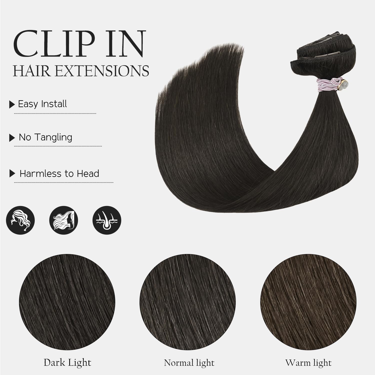HUAYI Dark Brown Clip-in Hair Extensions 22 Inch - 7pcs 120g Remy Human Hair with 16 Clips - Soft Silky Straight Hair Extensions for Women - Perfect for Daily Styling, Volume Boost & Special Occasions