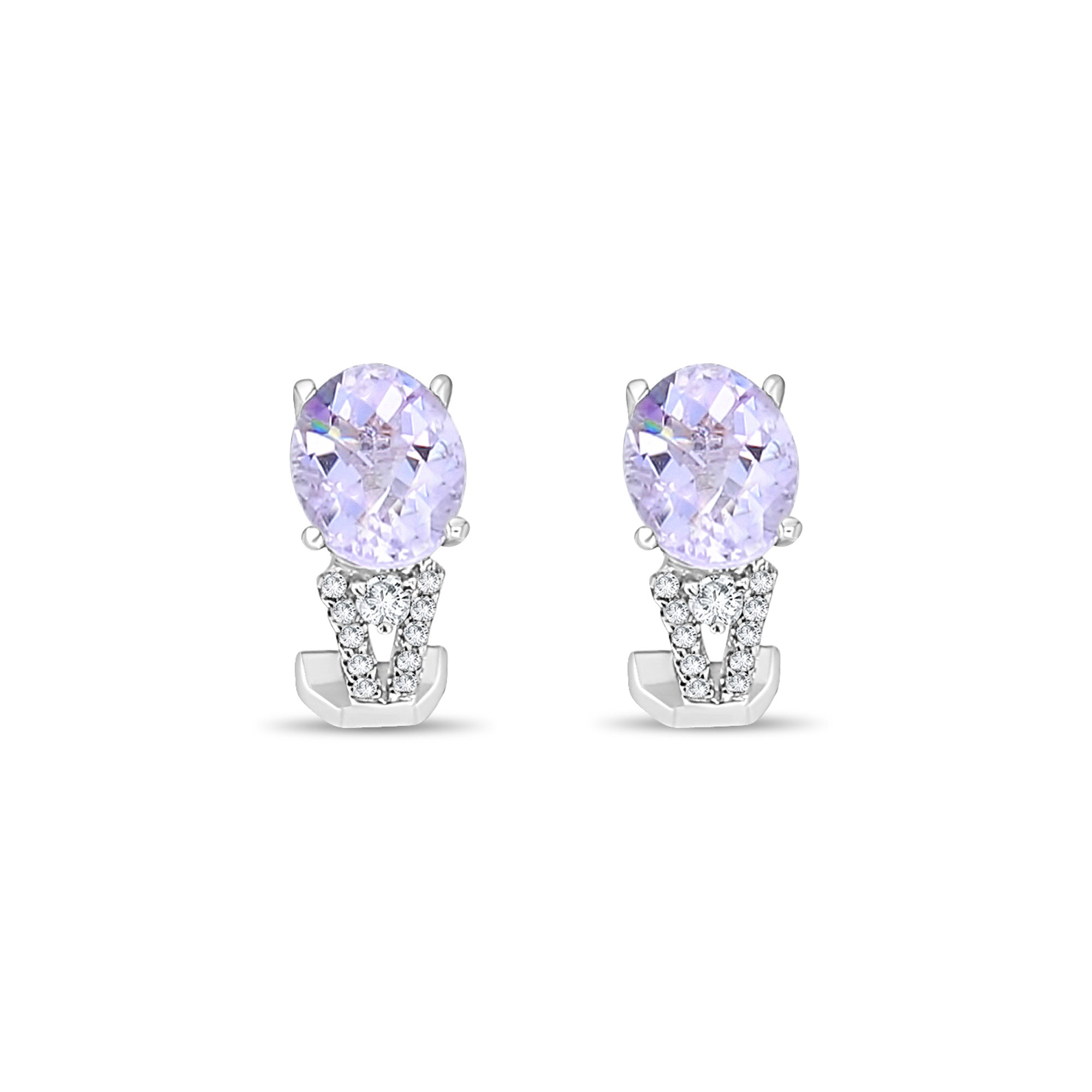 14K White Gold Oval Amethyst Diamond Earrings .43cttw - Elegant Purple Gemstone Jewelry for Women, Perfect for Weddings, Parties & Special Occasions