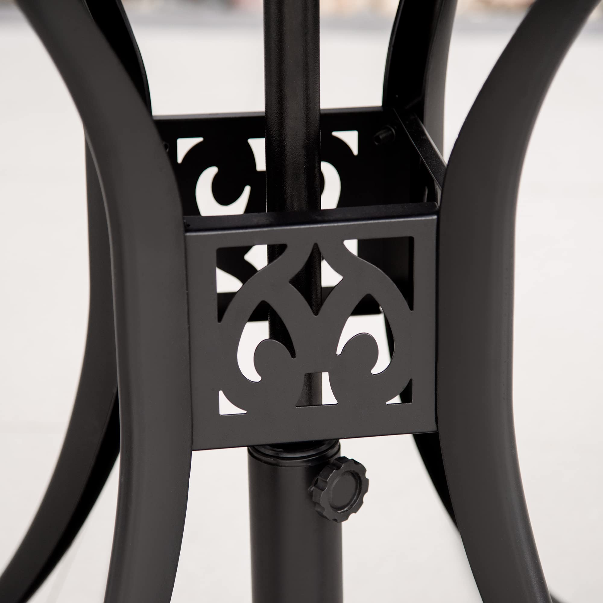 Outsunny 30 Inch Round Outdoor Patio Dining Table with Umbrella Hole - Antique Cast Aluminum Bistro Table for Garden, Backyard, Poolside - Weather Resistant Black Metal Table for Outdoor Entertaining