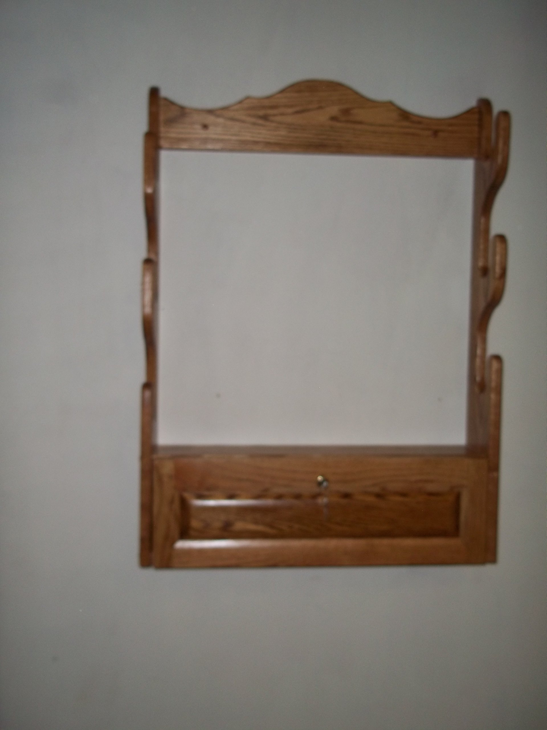 3 Gun Wall Mount Rack with Locking Storage Compartment - Golden Oak Finish for Secure Firearm Storage in Home, Office or Cabin