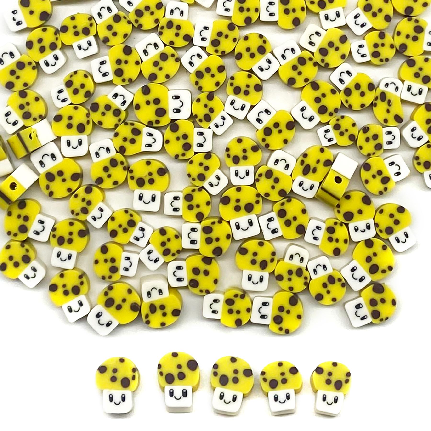 100 Pcs Polymer Clay Beads Mixed Heishi Spacer Beads for DIY Jewelry Making - Bracelet, Earring & Necklace Craft Supplies (Yellow Mushroom Design) | Perfect for Handmade Gifts, Boho Accessories & Creative DIY Projects