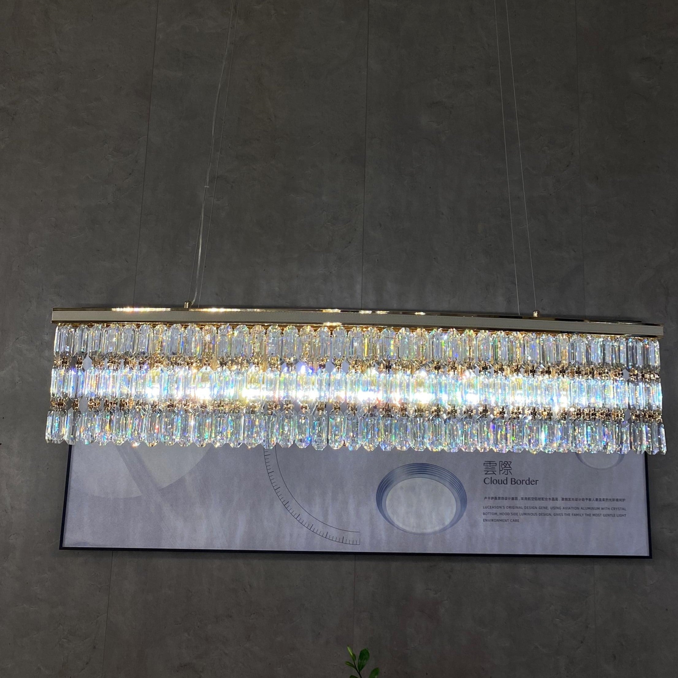 Elegant Rectangle Crystal Chandelier - Modern Dining Room & Kitchen Island Lighting Fixture - Perfect for Home Decor, Wedding Venues, and Luxury Interior Design