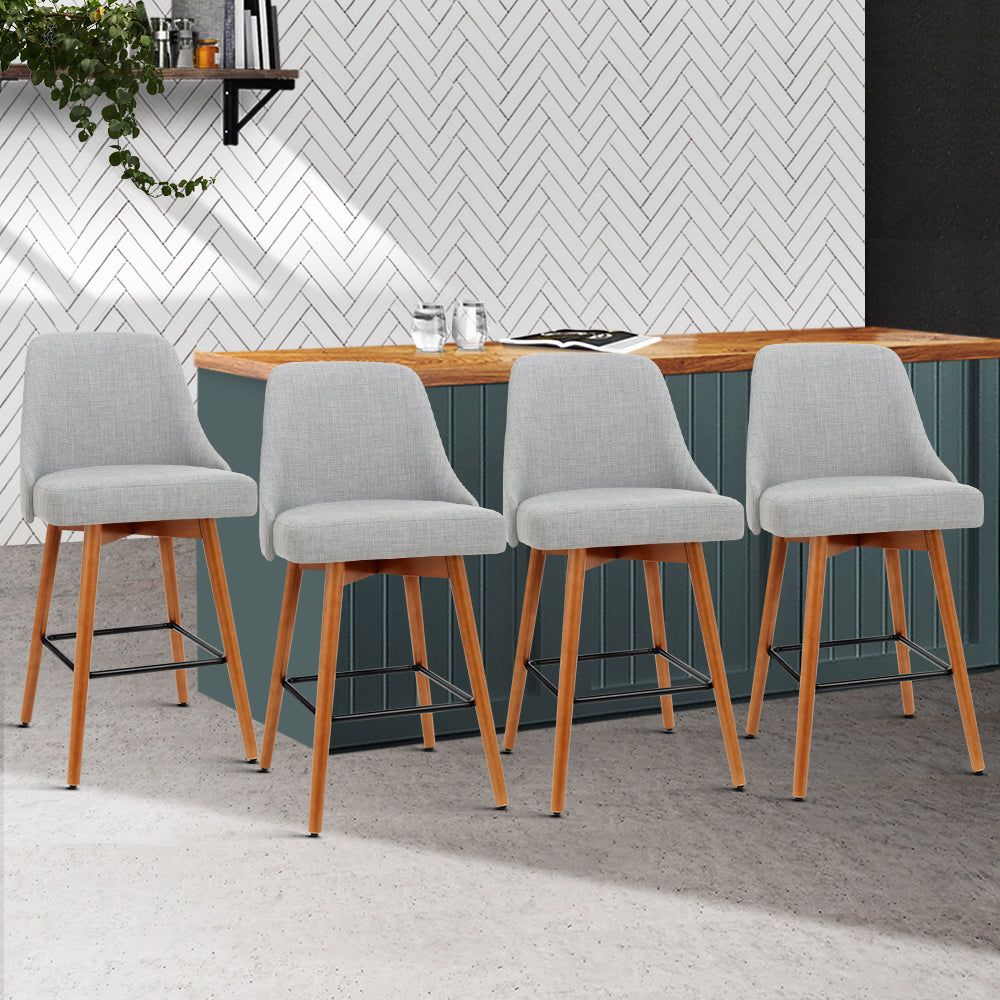 4 Swivel Bar Stools with Wooden Seat in Grey - Perfect for Kitchen Island, Breakfast Bar, and Home Decor
