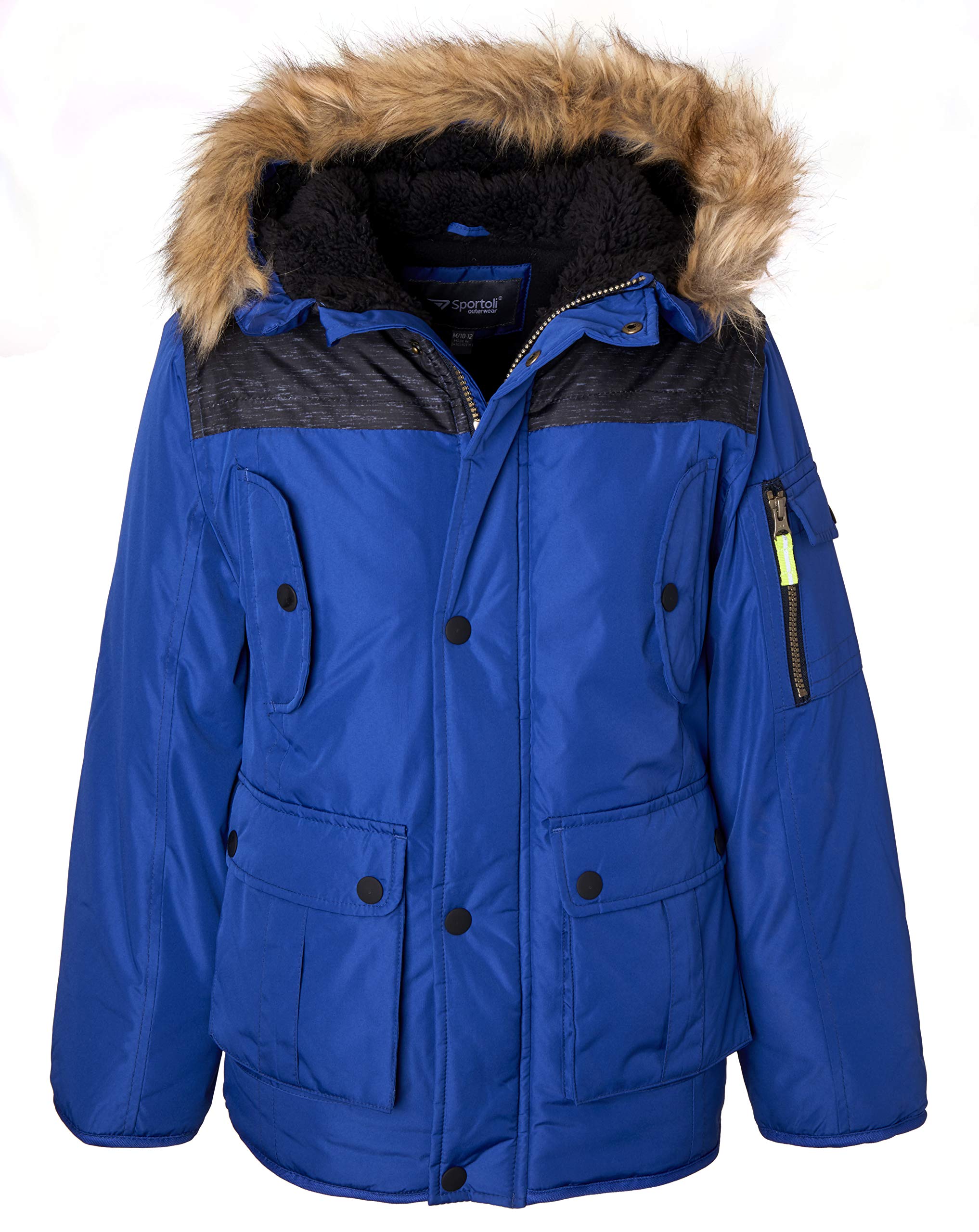 Sportoli Boys' Fleece Lined Hooded Colorblock Winter Puffer Bubble Jacket Coat - Warm Kids Outerwear for Snow Play, School & Outdoor Activities