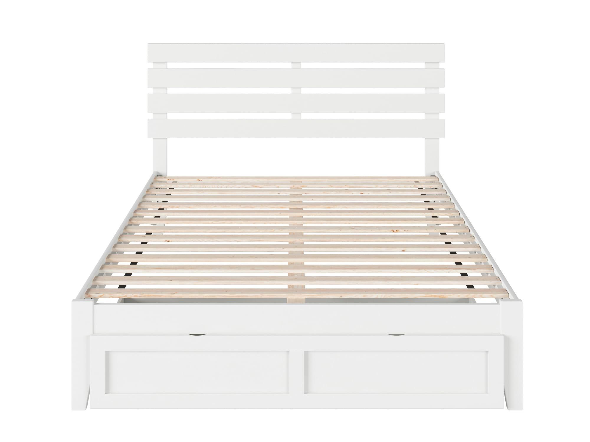 AFI Oxford Queen Size Platform Bed with Storage Drawer & USB Charging Station - Modern White Bed Frame for Small Spaces, Bedroom, Guest Room, Dorm