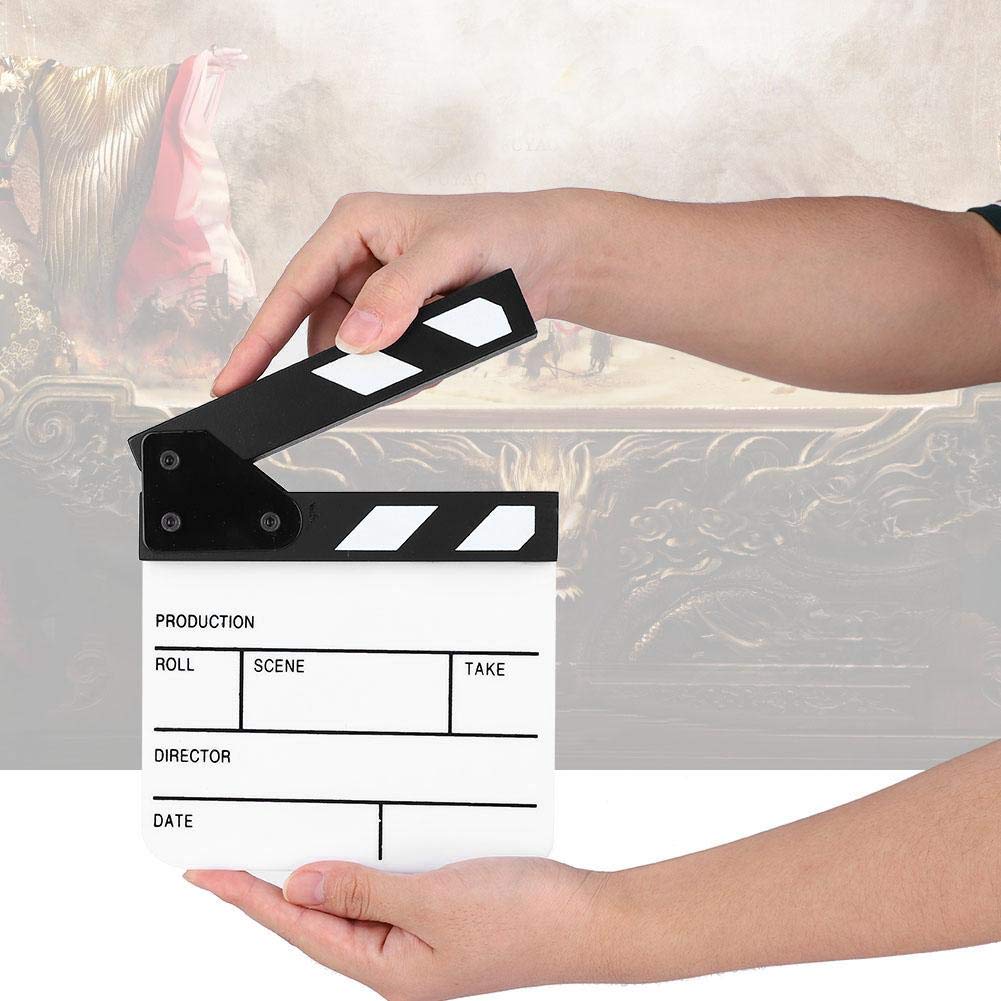 Professional Mini Acrylic Waterproof Clapperboard - Film Director Slate Board for Movie Making, TV Production & YouTube Videos | Includes Marker Pen | Perfect for Film Sets, Advertising Shoots, Cosplay & Home Decoration (Black Frame + White Writing Surface)
