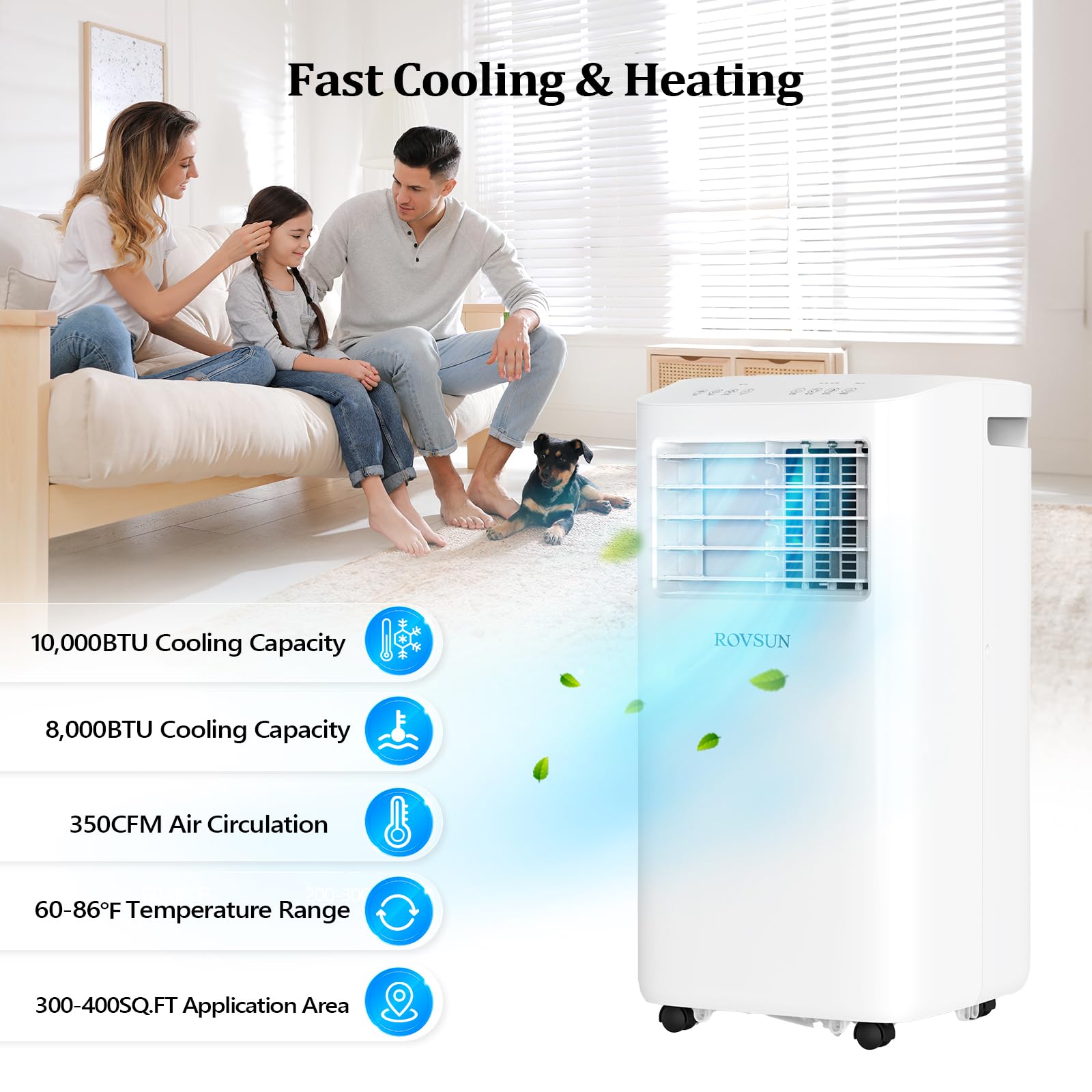 ROVSUN 10000 BTU Portable Air Conditioner Heater Combo - 4-in-1 AC Unit with Remote, Fan & Dehumidifier - Digital Display & Timer - Perfect for Home, Office, Dorm, Bedroom & Small Spaces - Easy Installation Kit Included