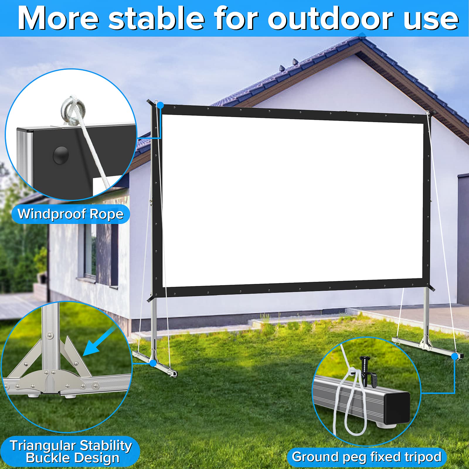 JWSIT 135 Inch Outdoor Projector Screen with Stand - Upgraded 3-Layer PVC 16:9 Portable Movie Screen for Home Theater, Backyard & Camping - Includes Carrying Bag for Easy Transport