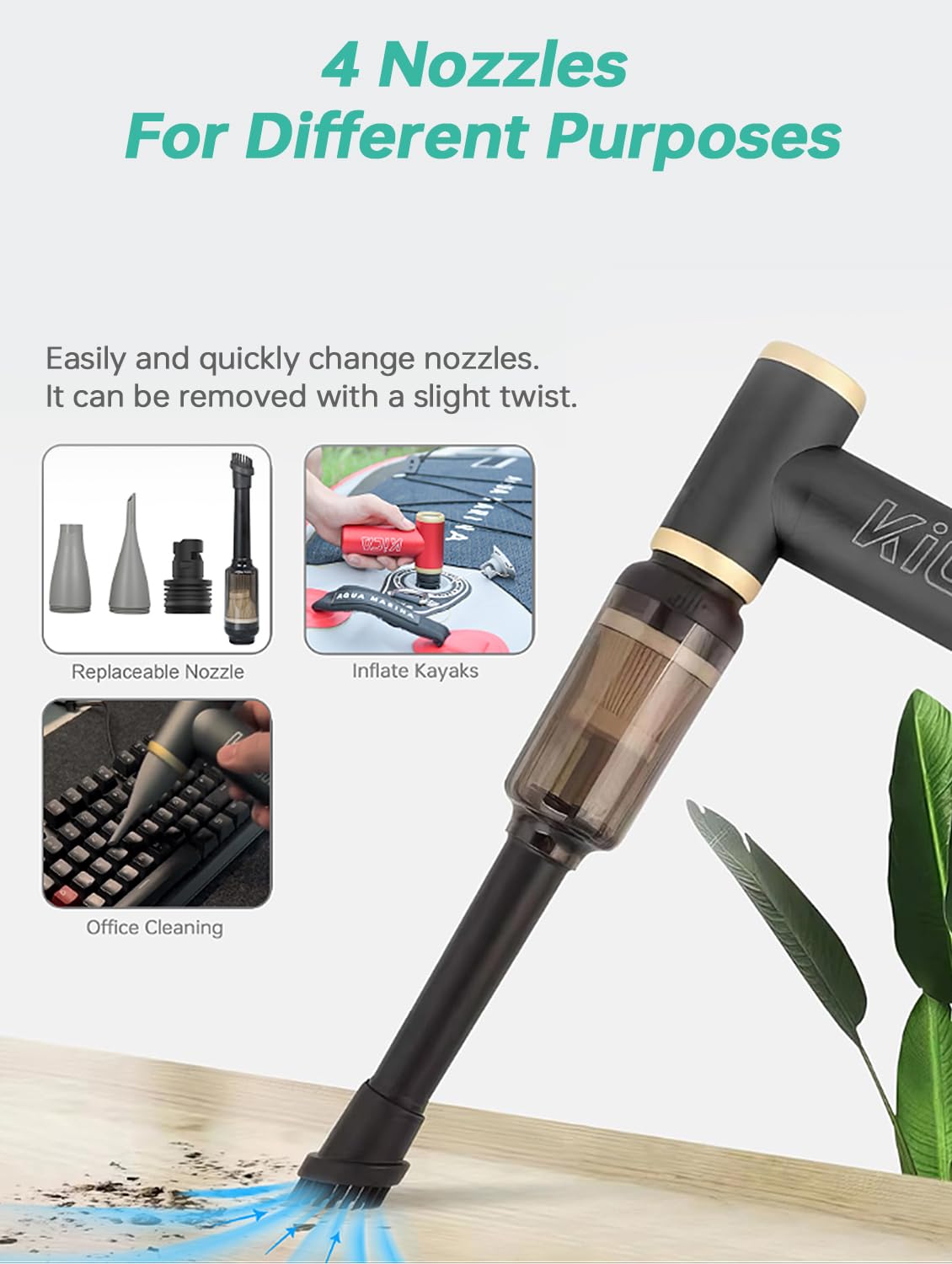 KiCA Rechargeable Electric Air Duster & Vacuum Cleaner Kit - 101,000 RPM High-Power Compressed Air Blower for Computer, Keyboard, Car Cleaning | Portable Dust Blower with Metal Shell | Perfect for Electronics, Home, Office & Auto Detailing (Jet Fan 2 Kit, Black)