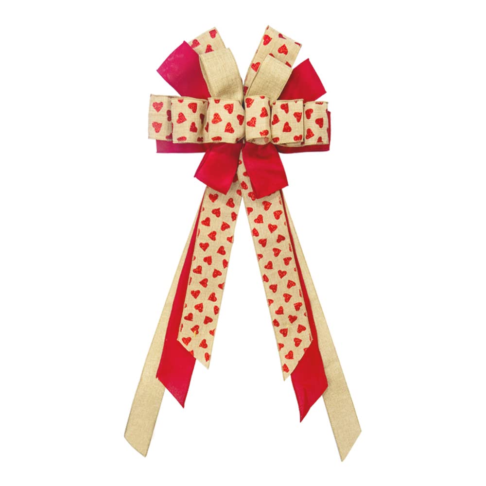 Valentine's Day Heart Bows for Wreaths - Red Glitter Burlap Bows for Front Door, Wall Decor & Tree Toppers | Perfect for Valentine's Party, Home Decor & Holiday Wreath Embellishments