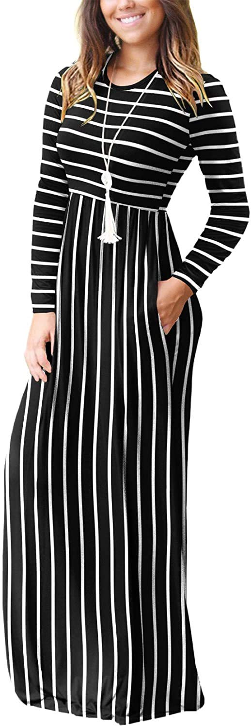 EUOVMY Women's Long Sleeve Loose Maxi Dresses - Casual Flowy Long Dresses with Pockets for Spring/Summer/Fall, Perfect for Beach, Vacation, and Everyday Wear