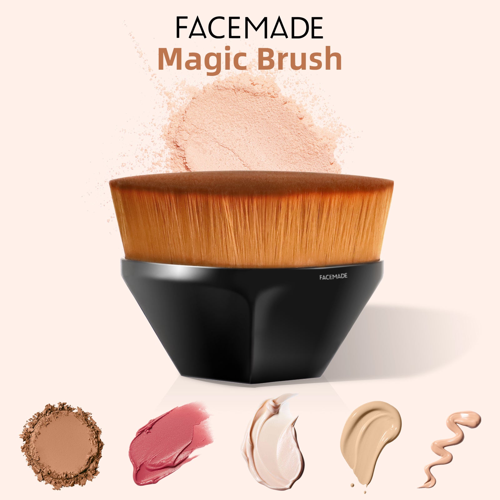 FACEMADE Professional Foundation Makeup Brush for Liquid, Cream & Powder Cosmetics | Soft Bristles for Flawless Blending | Includes Protective Travel Case | Perfect for Daily Makeup & On-the-Go Touch Ups