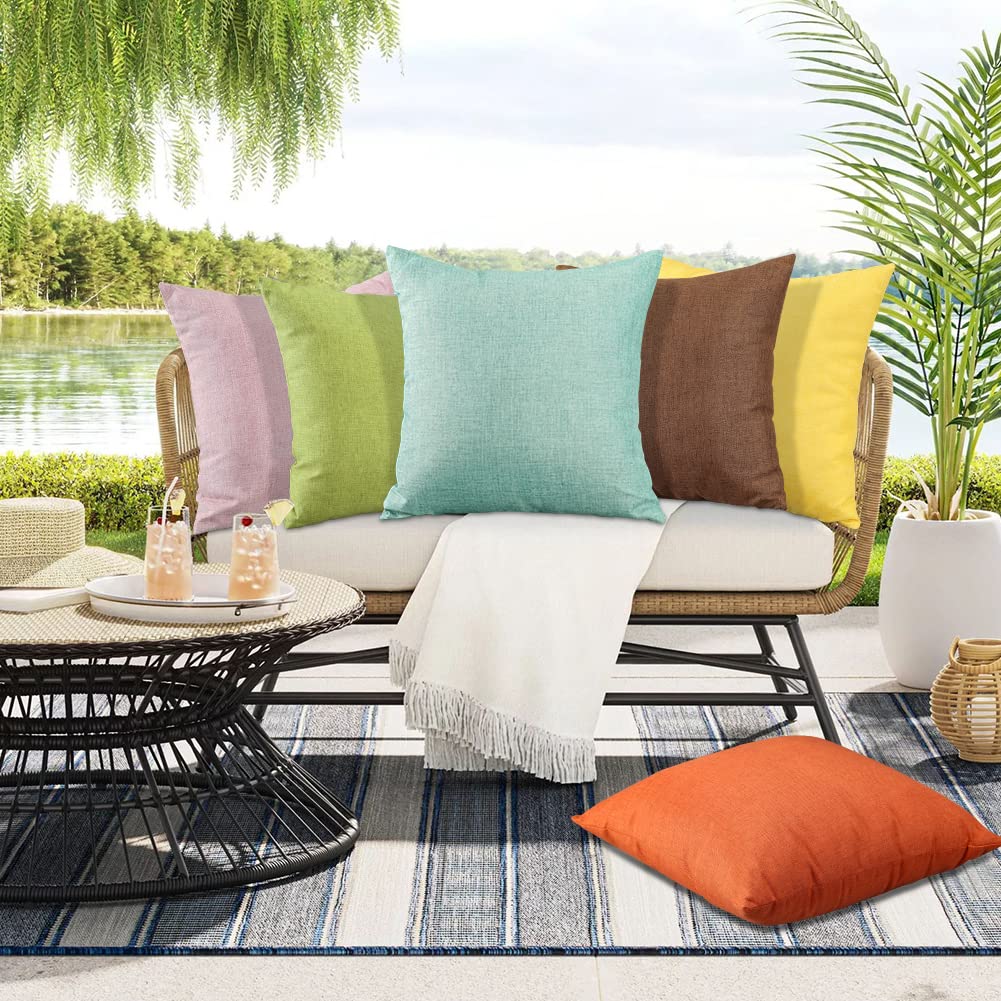 OTOSTAR Waterproof Outdoor Throw Pillow Covers 18x18 Inch - Pack of 4 Decorative Square Cushion Covers for Patio, Garden, Sofa, Balcony & Tent - Weather-Resistant Home Decor (Pink) | Perfect for Outdoor Furniture, Camping & Backyard Relaxation