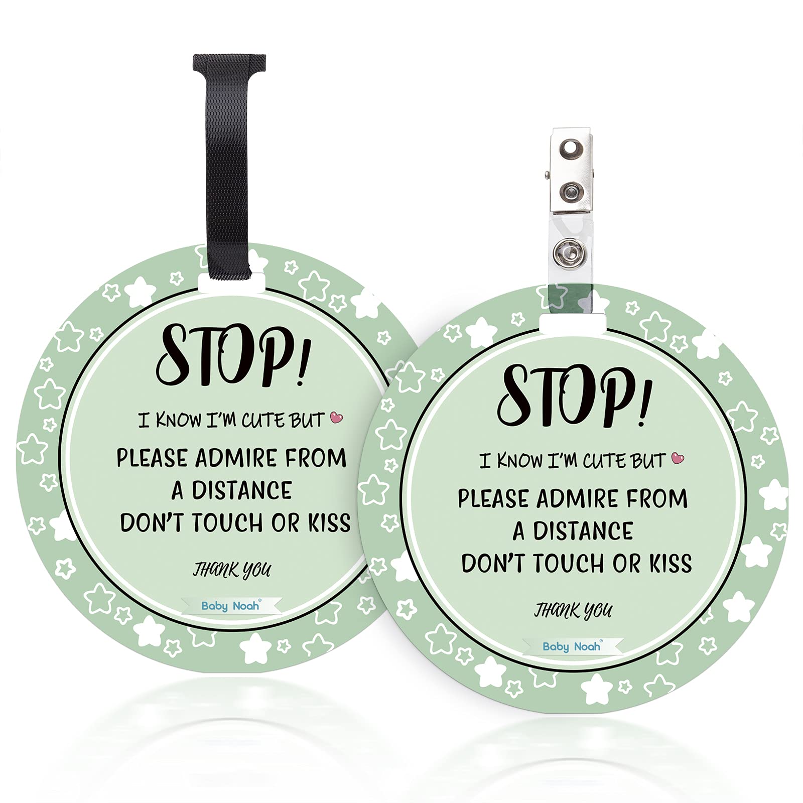 No Touch Baby Car Seat Sign - Safety Stroller Tag with Straps & Clip - for Newborns & Preemies