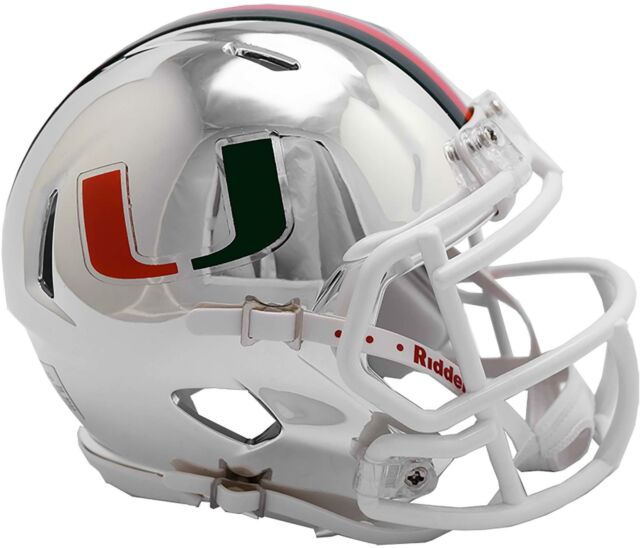 Miami Hurricanes Riddell Speed Mini Chrome Football Helmet - Authentic NCAA Collectible for Fans, Display & Game Room Decor