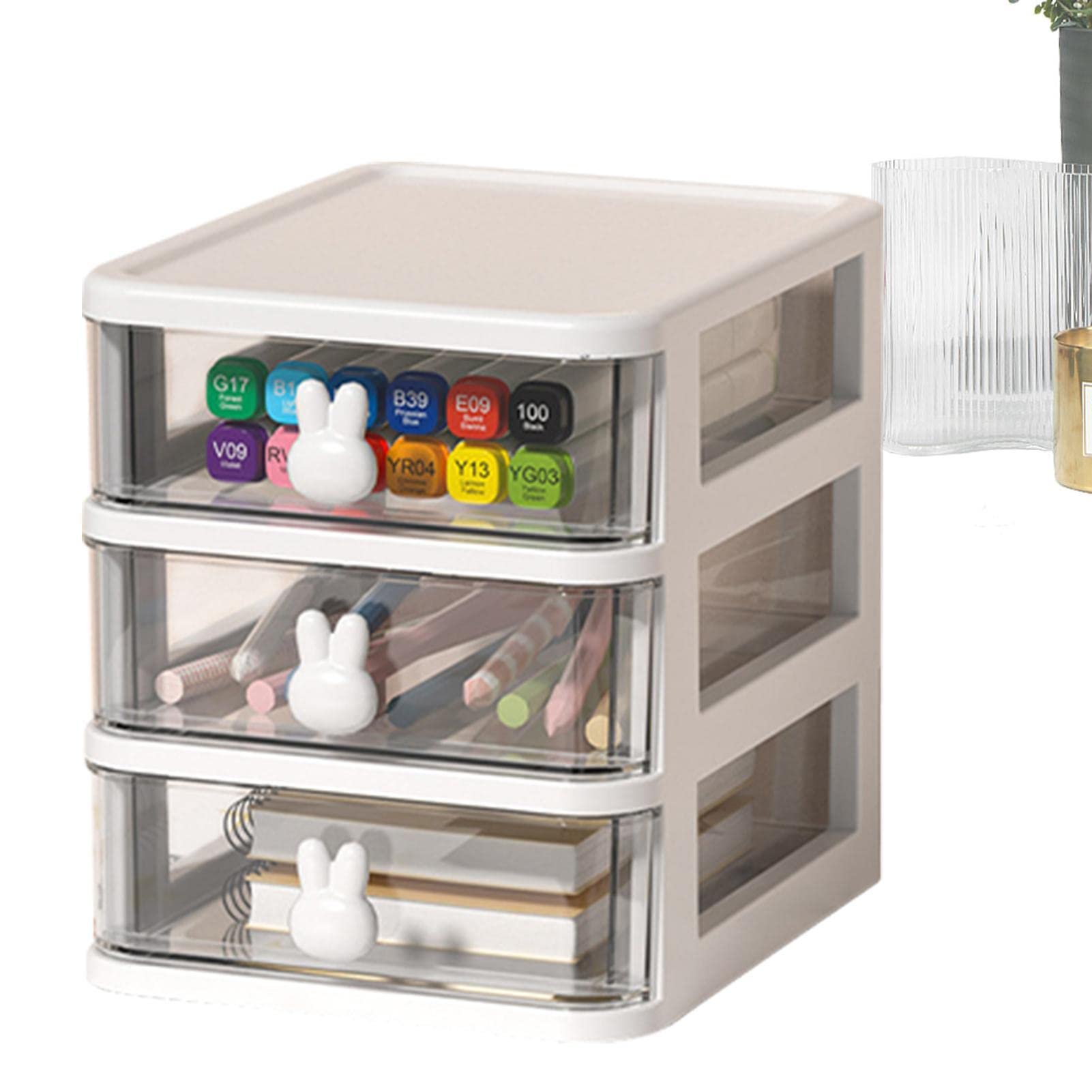 4-Tier Clear Small Desk Organizer with Drawer - Perfect for Makeup, Stationery, Arts & Crafts Storage - Ideal for Home Office, Vanity & Workspace Organization