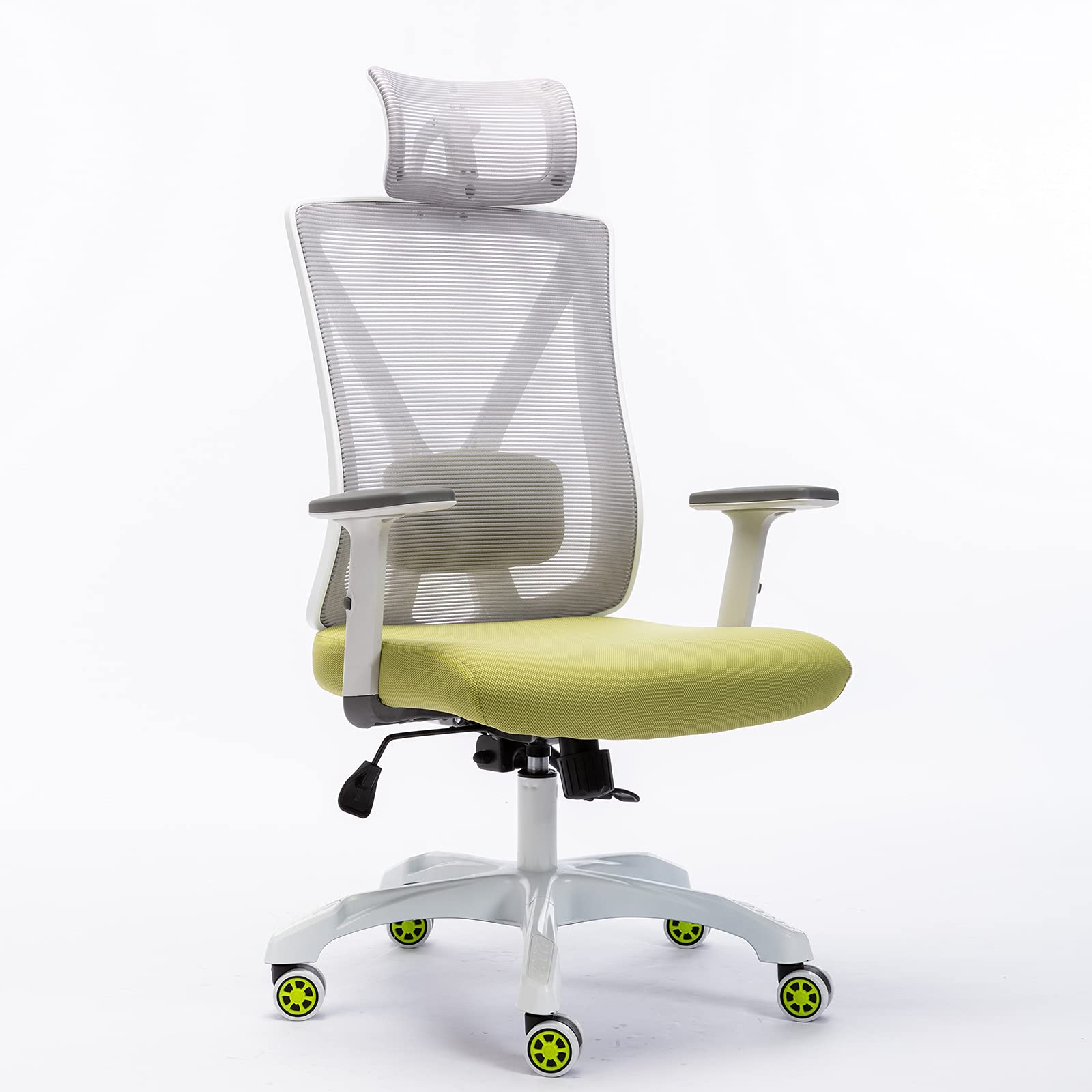 Ergonomic Office Chair with Lumbar & Neck Support - Adjustable Mesh High Back Desk Chair with Padded Seat - Comfortable Computer Task Chair for Women & Adults (Green) - Perfect for Home Office, Gaming & Workspaces