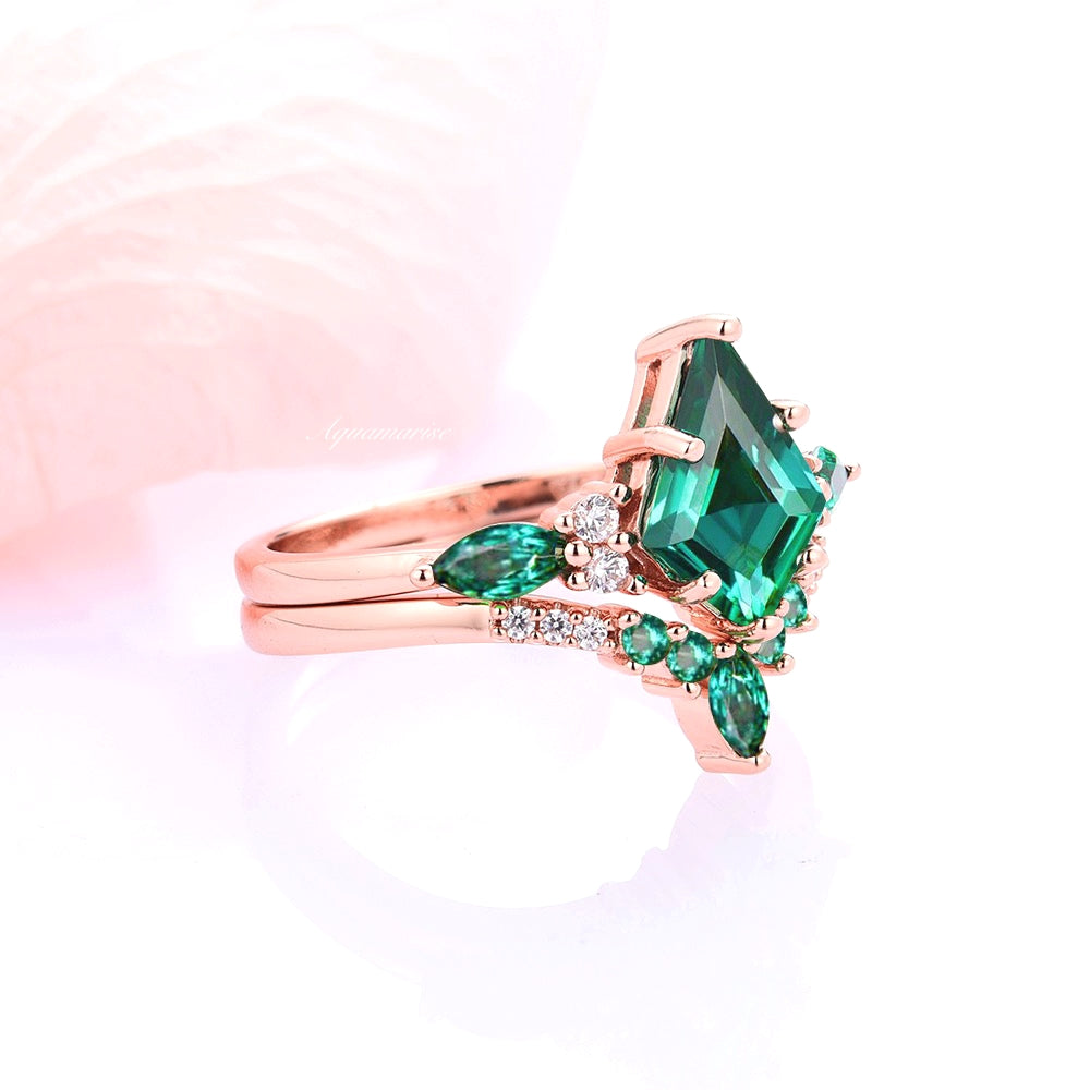 Skye Kite™ 14K Rose Gold Vermeil Emerald Ring Set for Women - Elegant Stackable Rings for Everyday Wear, Anniversary Gifts & Special Occasions