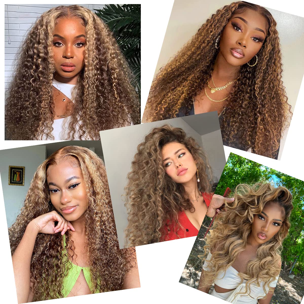Blonde Curly Wigs for Women - Long Ombre Synthetic Kinky Curly Wig with Deep Wave (27/613 Blonde to White, 28 Inch) - Afro Style Middle Part Natural Hair Replacement Wig for African American Women - Perfect for Daily Wear, Cosplay, Parties & Special Occasions