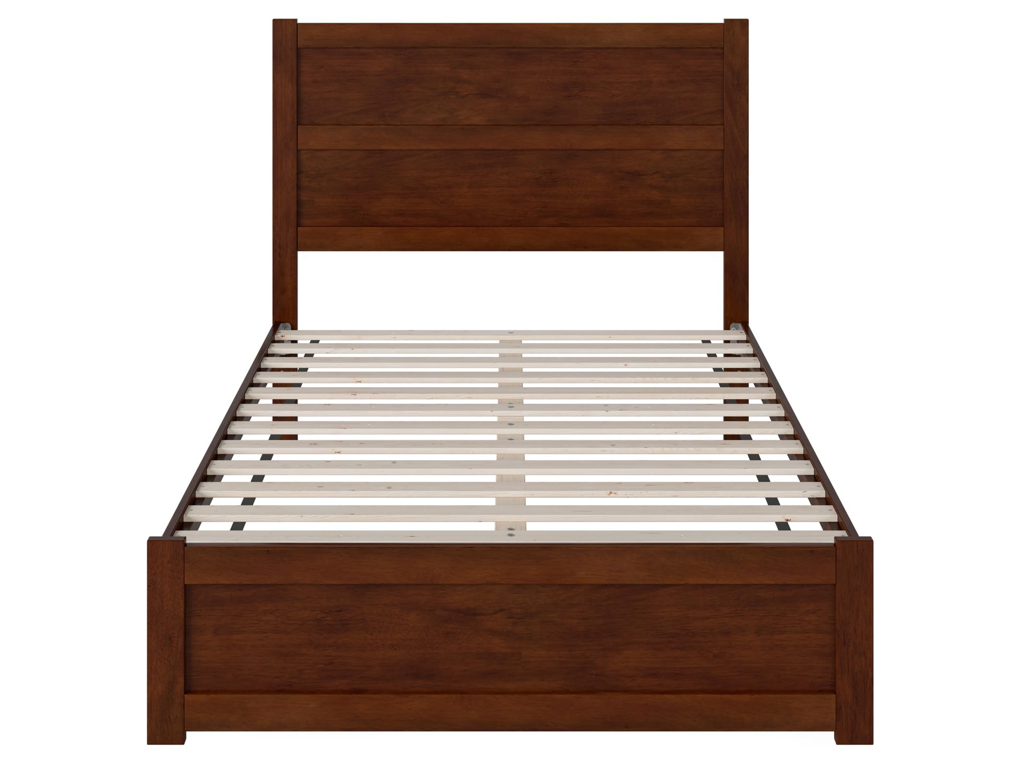 AFI NoHo Full Size Platform Bed with Footboard & USB Charging Station - Walnut Finish, Modern Bed Frame for Small Spaces & Guest Rooms, Perfect for Apartments & Dorm Rooms