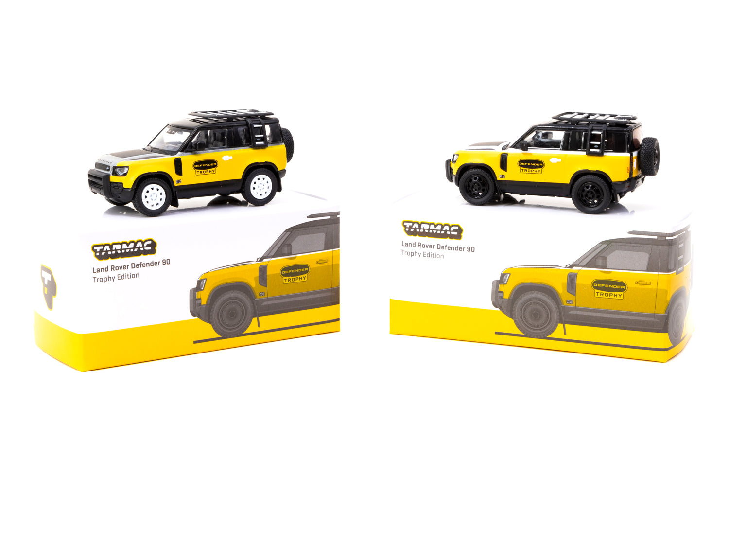 Tarmac Works 1/64 Scale Land Rover Defender 90 Trophy Edition Diecast Model Car - Collectible Miniature SUV for Display & Racing Scenes