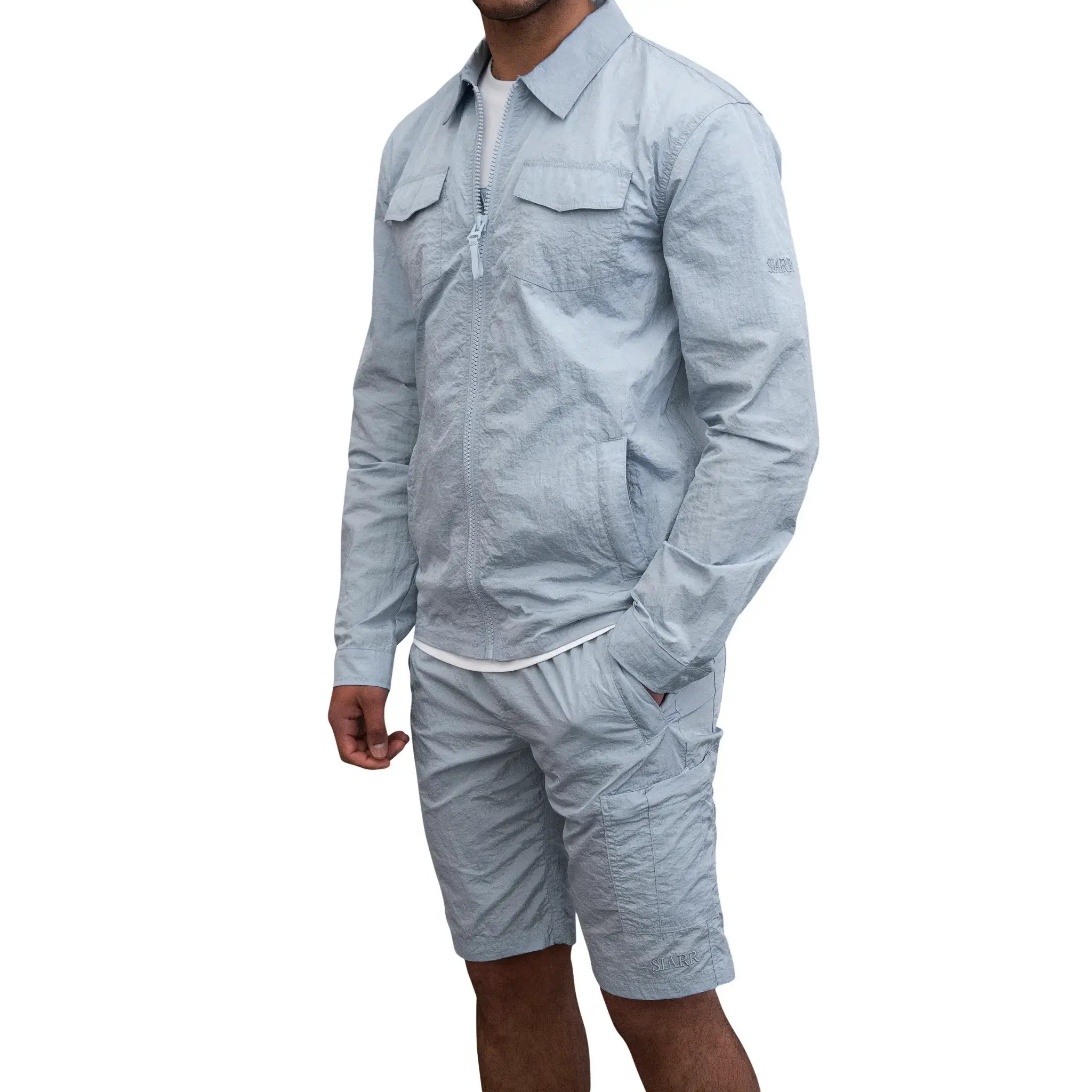 SIARR Crinkle Baby Blue Overshirt - Stylish Lightweight Jacket for Women | Perfect for Casual Outfits, Layering & Spring Fashion