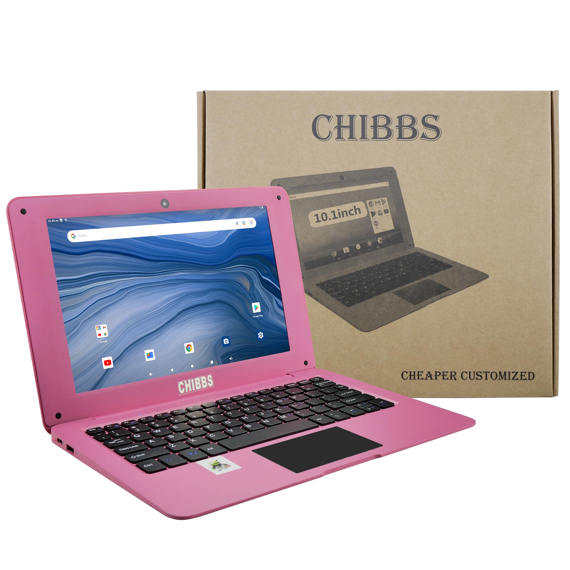 CHIBBS 10.1 Inch Kids Laptop Computer - Android 12.0 Netbook with Quad Core Processor, 2GB RAM, 64GB ROM, HD Camera, USB Ports, Bluetooth & WiFi (Pink) - Perfect for Learning, Games & Online Classes for Children