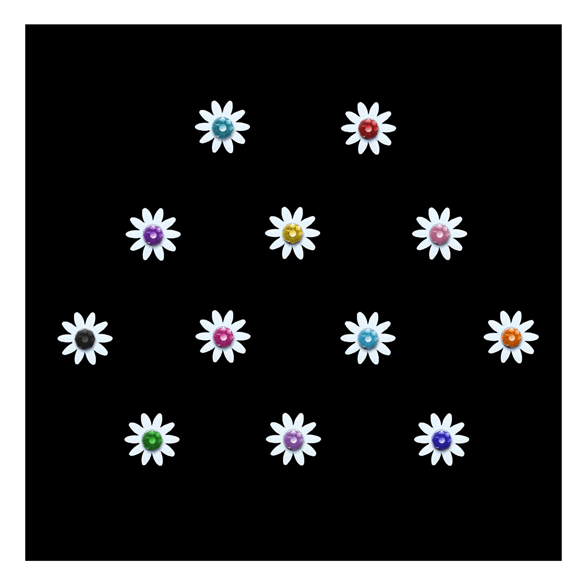 **Comet Busters Cute White Floral Baby Bindis with Colorful Stones - Kids Face Stickers for Parties, Halloween & Festivals (6mm, Pack of 24, BB041)**