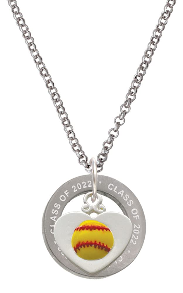 Class of 2022 Silver-Tone Softball Heart Affirmation Ring Necklace - 23.5 Inch Graduation Jewelry Gift for Softball Players & Students - Perfect for Prom, Graduation Ceremonies & Special Occasions