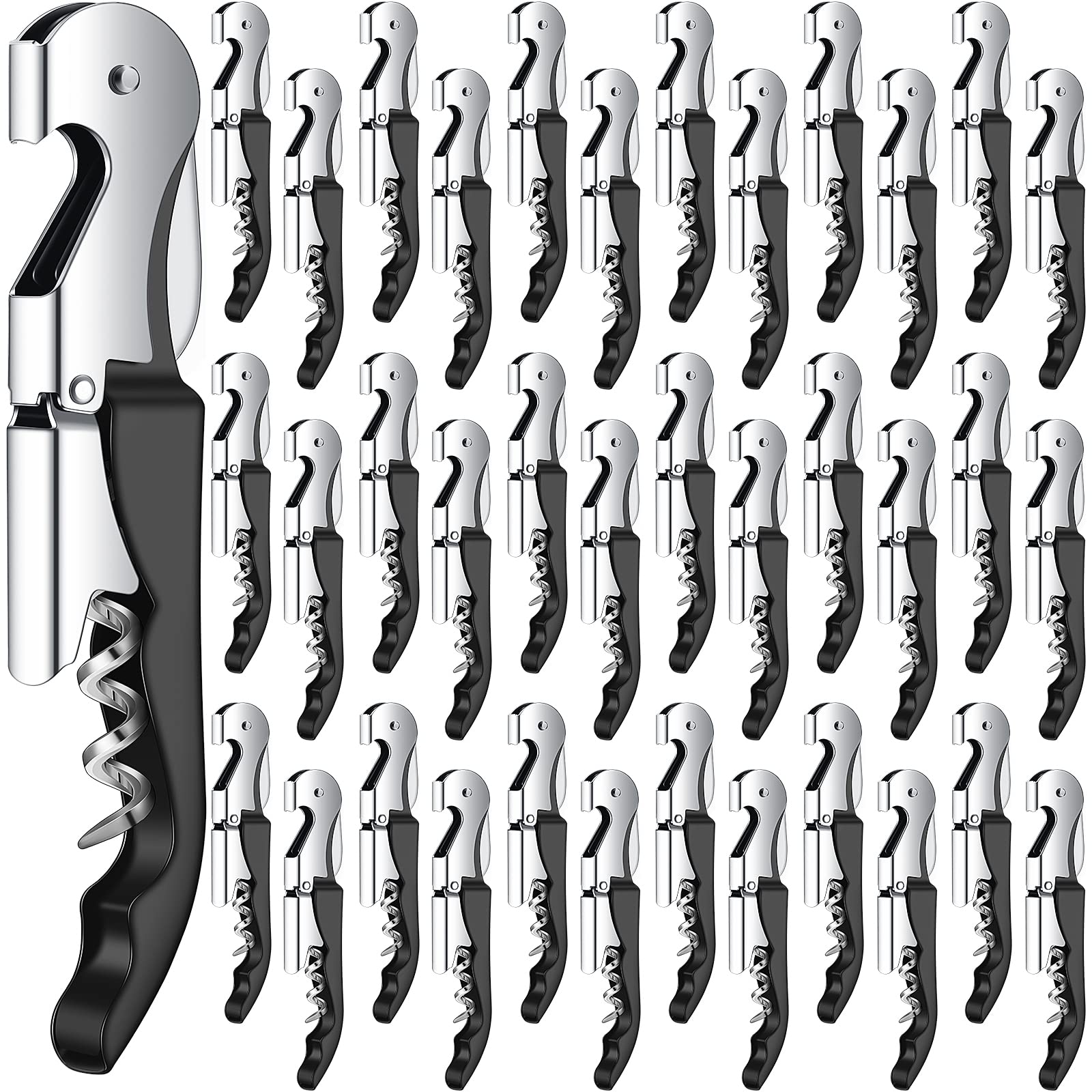 Heavy Duty Waiter's Corkscrew Wine Opener - Double Hinged Design with Foil Cutter - Professional Wine Key Bottle Opener for Bartenders, Servers & Sommeliers - Perfect for Restaurants, Bars & Home Wine Tasting (Black, 60)