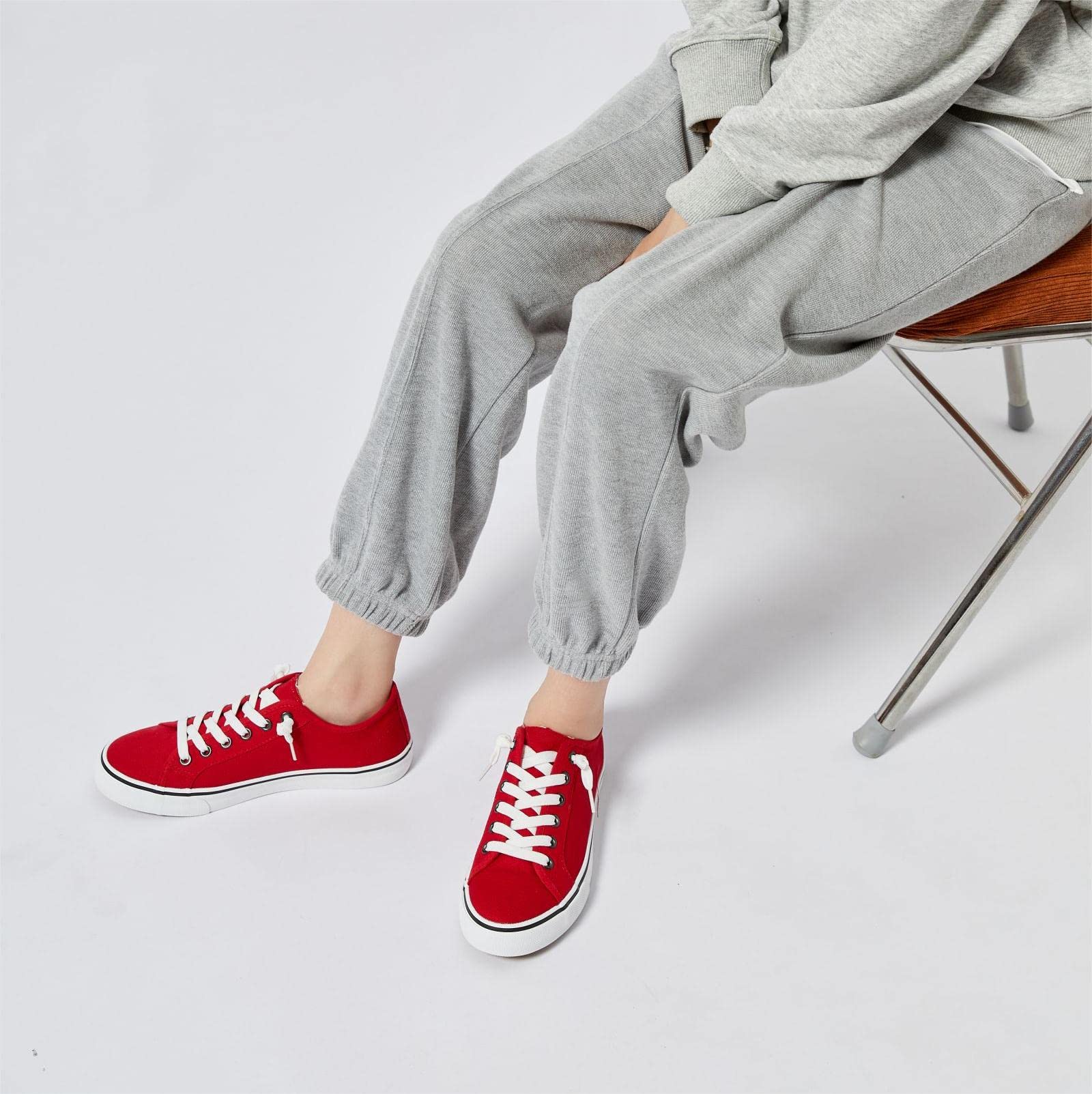 Women's Slip-On Canvas Sneakers - Non-Slip Casual Loafers with Lace-Up Design | Comfortable Low-Top White & Black Fashion Shoes for Walking, Travel & Everyday Wear