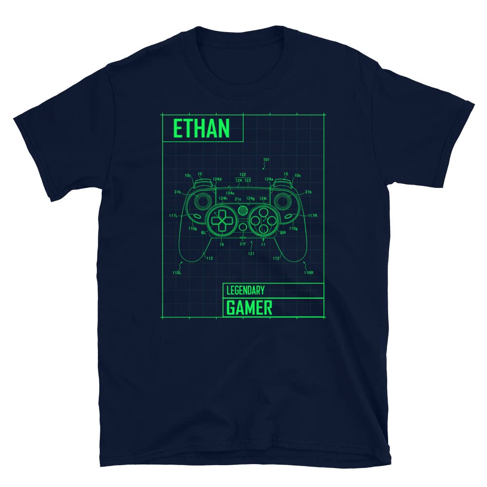 Ethan Legendary Gamer Personalized Name T-Shirt - Navy Blue Cotton Graphic Tee for Gaming Enthusiasts | Perfect for Esports, Twitch Streaming & Gamer Gifts