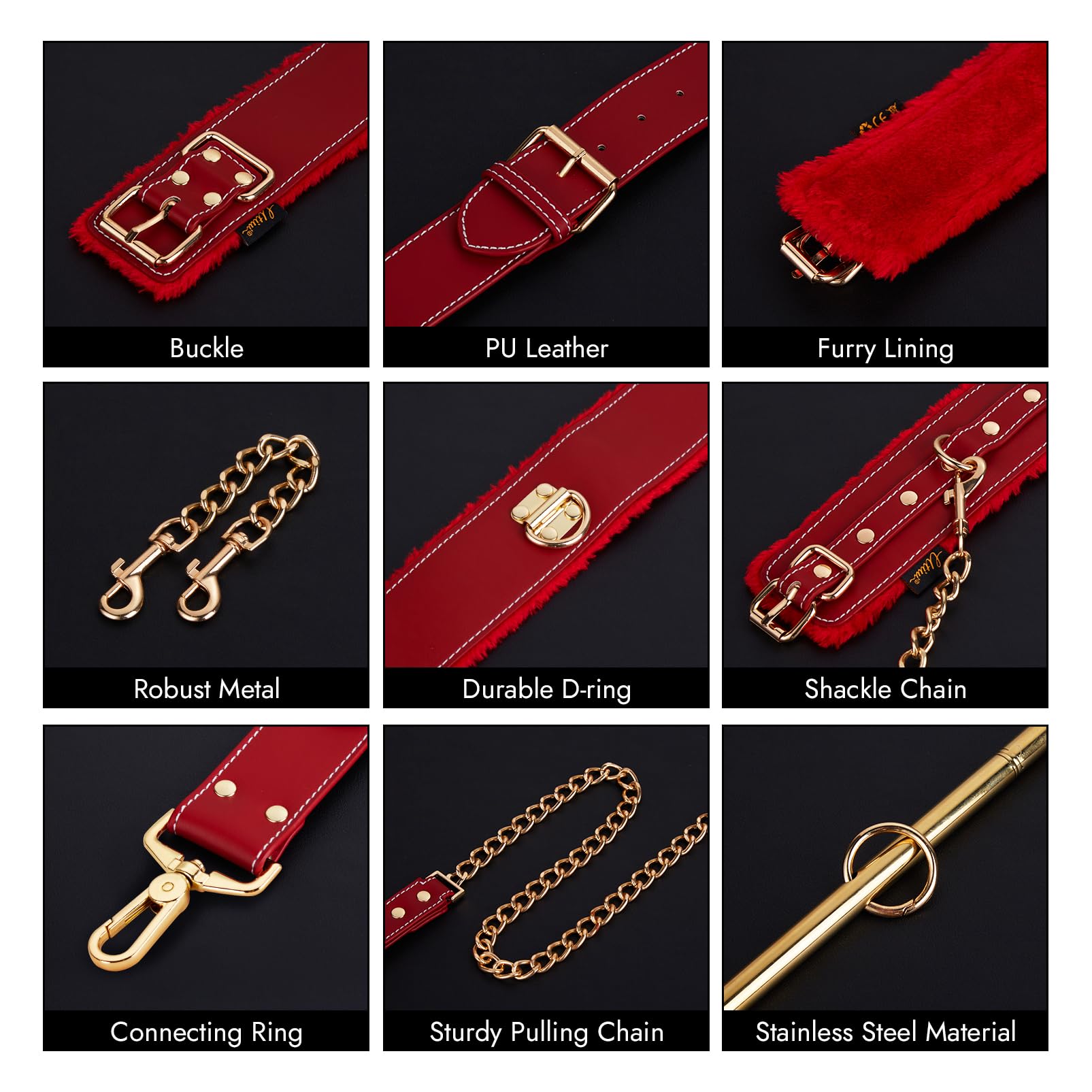 UTIMI Adjustable BDSM Restraint Kit - Leather Handcuffs, Collar & Ankle Cuffs with Anal Hook for Couples Play | Adult Bondage Sex Toys for Bedroom, Spanking & Sensual Foreplay | Perfect for BDSM Lovers & Kinky Couples