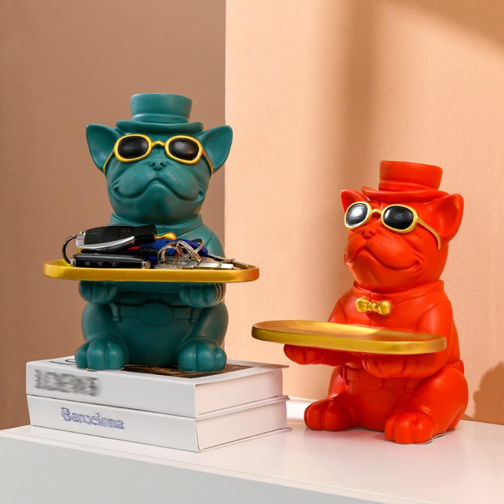 JKGHK Black Resin Storage Statue - Elegant Gentleman Dog Sculpture with Tray | Modern Home & Office Decoration | Desktop Organizer for Jewelry, Keys, Candy | Perfect Gift for Pet Lovers & Home Decor Enthusiasts