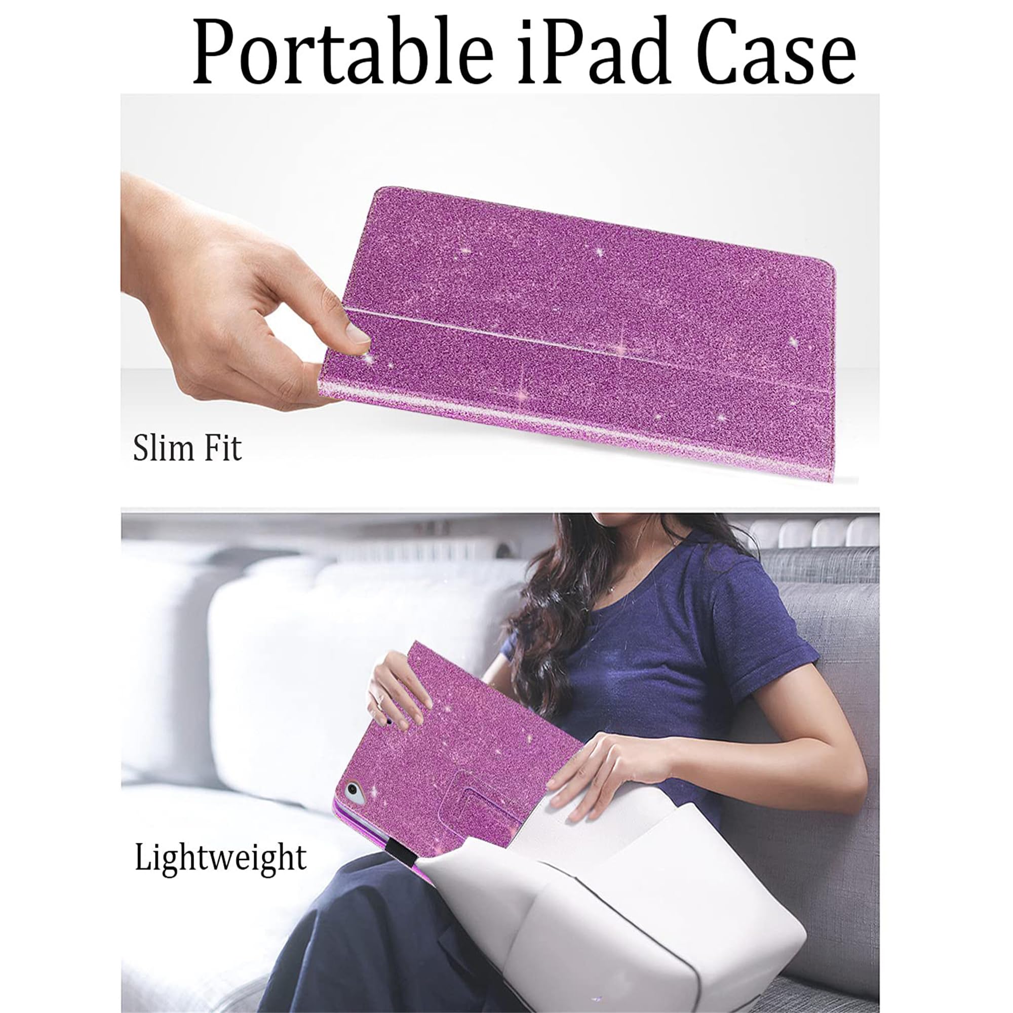 FS FANSONG Glitter iPad Case for iPad 9.7 (6th/5th Gen), iPad Air 1/2 & iPad Pro 2016-2018 - Slim PU Leather Cover with Auto Sleep/Wake - Shiny Protective Case for Women - Perfect for Work, School & Travel