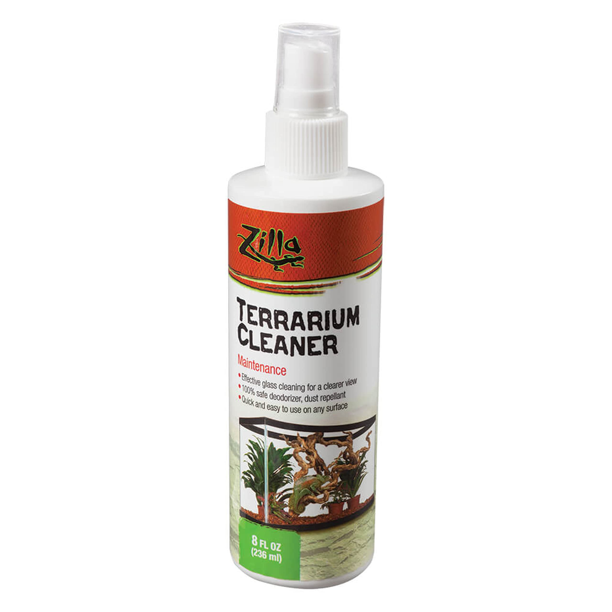 Zilla Terrarium Cleaner - 8oz Safe & Effective Reptile Tank Cleaner for Glass, Plastic & Acrylic Enclosures - Ideal for Gecko, Snake & Lizard Habitats