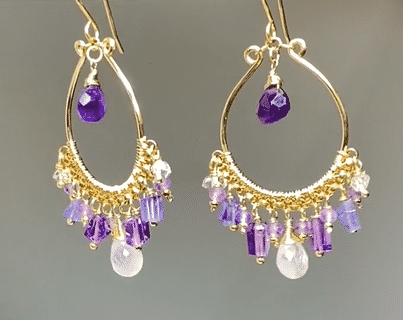 Blue Violet Purple Gold Fill Hoop Chandelier Earrings with Moonstone - Elegant Dangle Earrings for Women, Perfect for Weddings, Parties & Evening Events