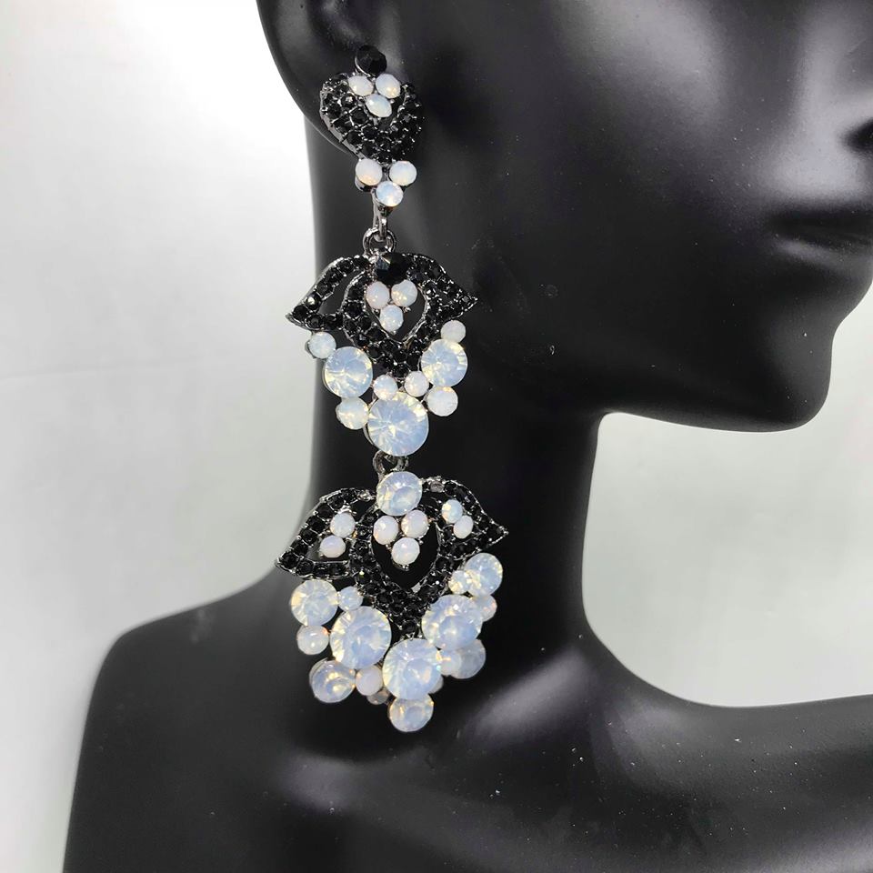 Opal and Black Chandelier Earrings for Women - Elegant Dangle Earrings by Lauren | Perfect for Evening Parties, Weddings, and Special Occasions