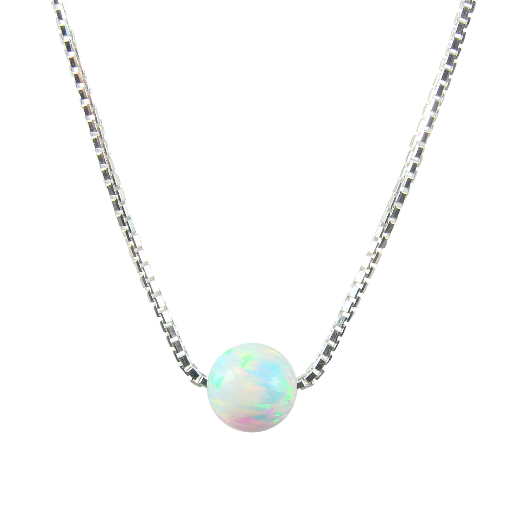 White Opal Ball Sterling Silver Necklace - Little Opal Bead Dot Pendant for Women, Perfect for Everyday Wear, Gift Giving, and Special Occasions