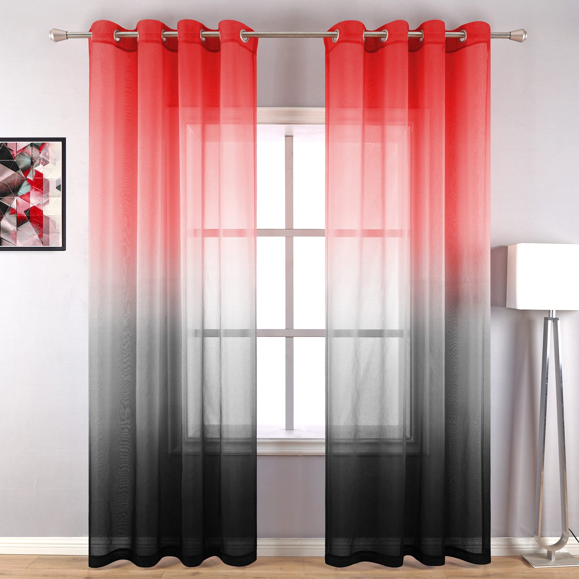 KOUFALL 84 Inch Red Sheer Gothic Curtains for Bedroom & Living Room - Black and Red Window Drapes for Gothic Home Decor | Perfect for Halloween, Vampire Themed Rooms & Dark Aesthetic Interiors