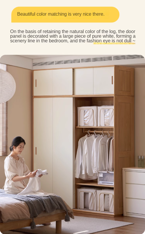 Solid Wood Beech & Poplar Nordic Sliding Door Wardrobe - Modern Closet for Bedroom, Living Room, and Entryway Storage