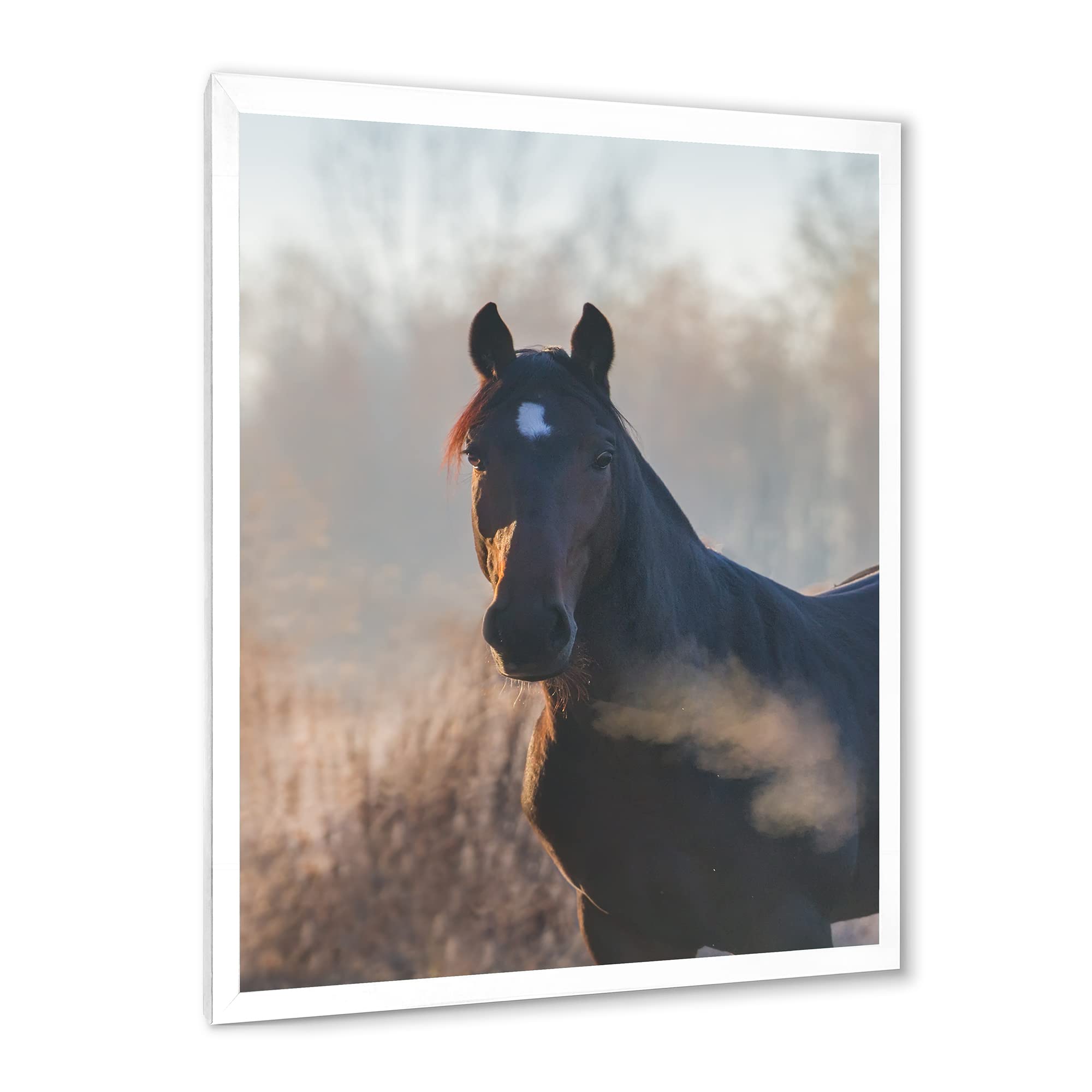 DesignQ Framed Horse Portrait Wall Art - Autumn Morning Farmhouse Painting - Perfect for Living Room, Bedroom & Office Decor