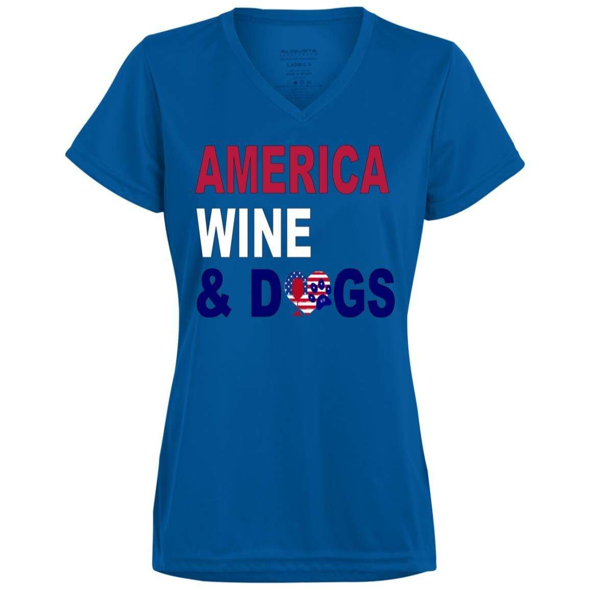 WineyBitches.Co America Wine Dogs Ladies' Wicking T-Shirt - Moisture-Wicking Women's Tee for Wine Lovers & Dog Moms - Perfect for Wine Tasting, Casual Outings & Dog Park Adventures