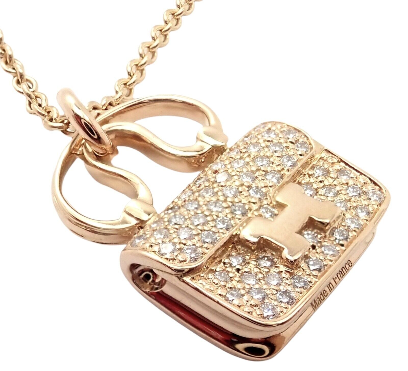 Authentic Hermes 18k Rose Gold Diamond Constance Amulette Pendant Necklace - Luxury Jewelry for Women, Perfect Gift for Anniversary & Special Occasions