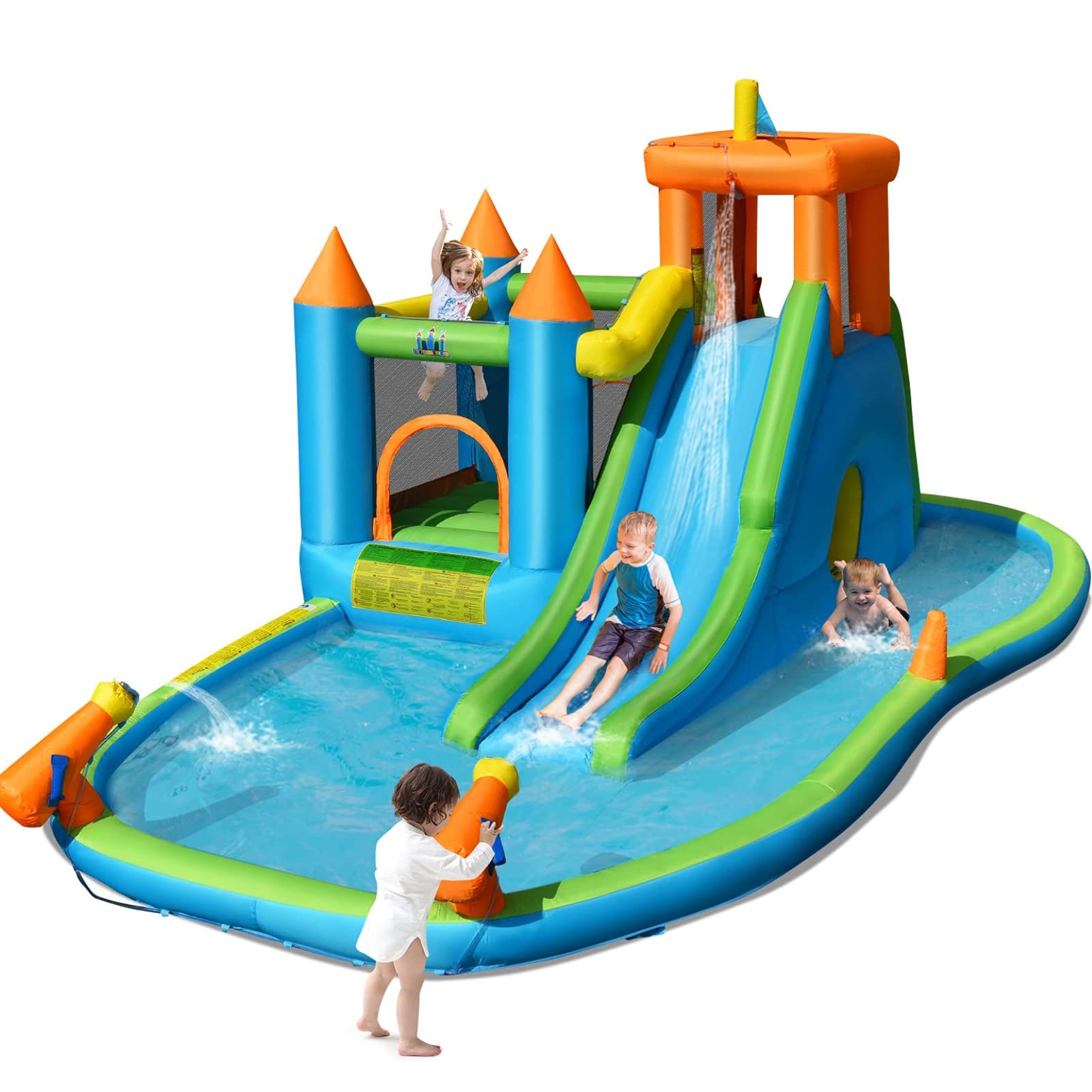 BOUNTECH Inflatable Kids Slide Bounce House with Ball Pit - Wet & Dry Combo Outdoor Playhouse for Backyard Parties, Hide & Seek Cave, Water Slides for Summer Fun - Perfect Birthday Gift for Toddlers & Children (Great for Backyards, Parks, and Indoor Play Areas)