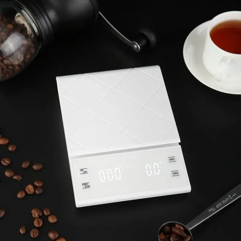 ANYCO Anygleam Digital Coffee Scale 5kg/11lb - Precision Weighing for Coffee Brewing, Baking & Cooking - Compact White Kitchen Scale for Espresso, Pour Over & Food Prep