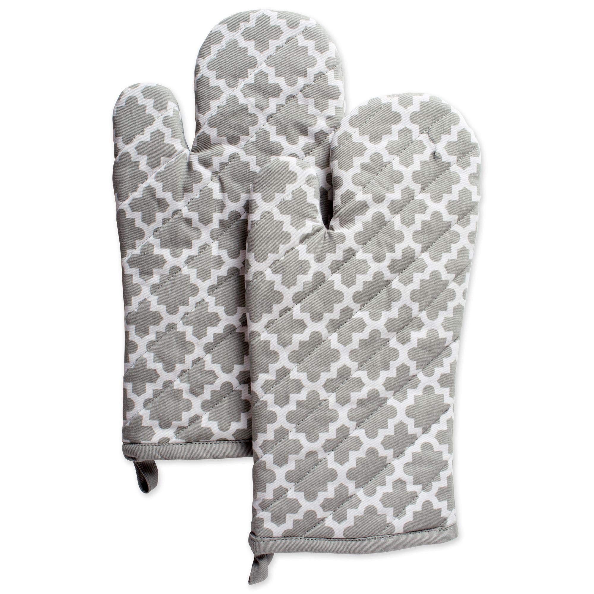 Premium Set of 2 Gray & White Lattice Oven Mitts - 13