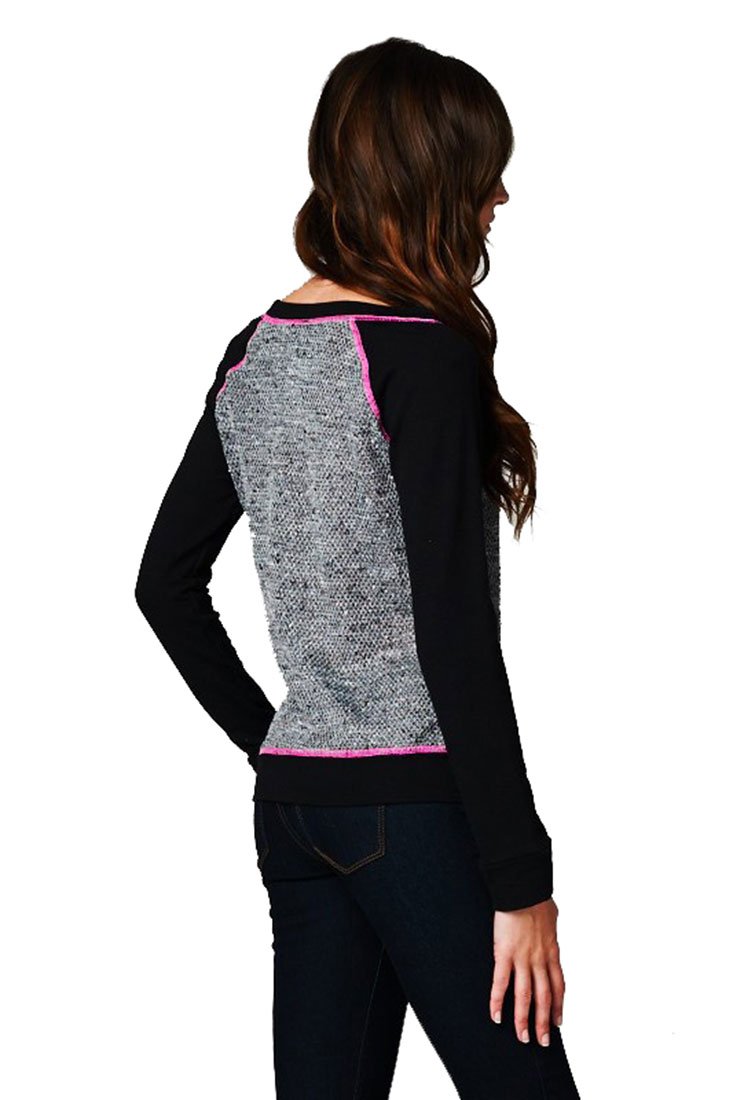 French Terry Long Sleeve Neon Accent Shirt Top for Women | Soft Casual T-Shirt with Stylish Neon Trim | Perfect for Workouts, Yoga & Everyday Wear