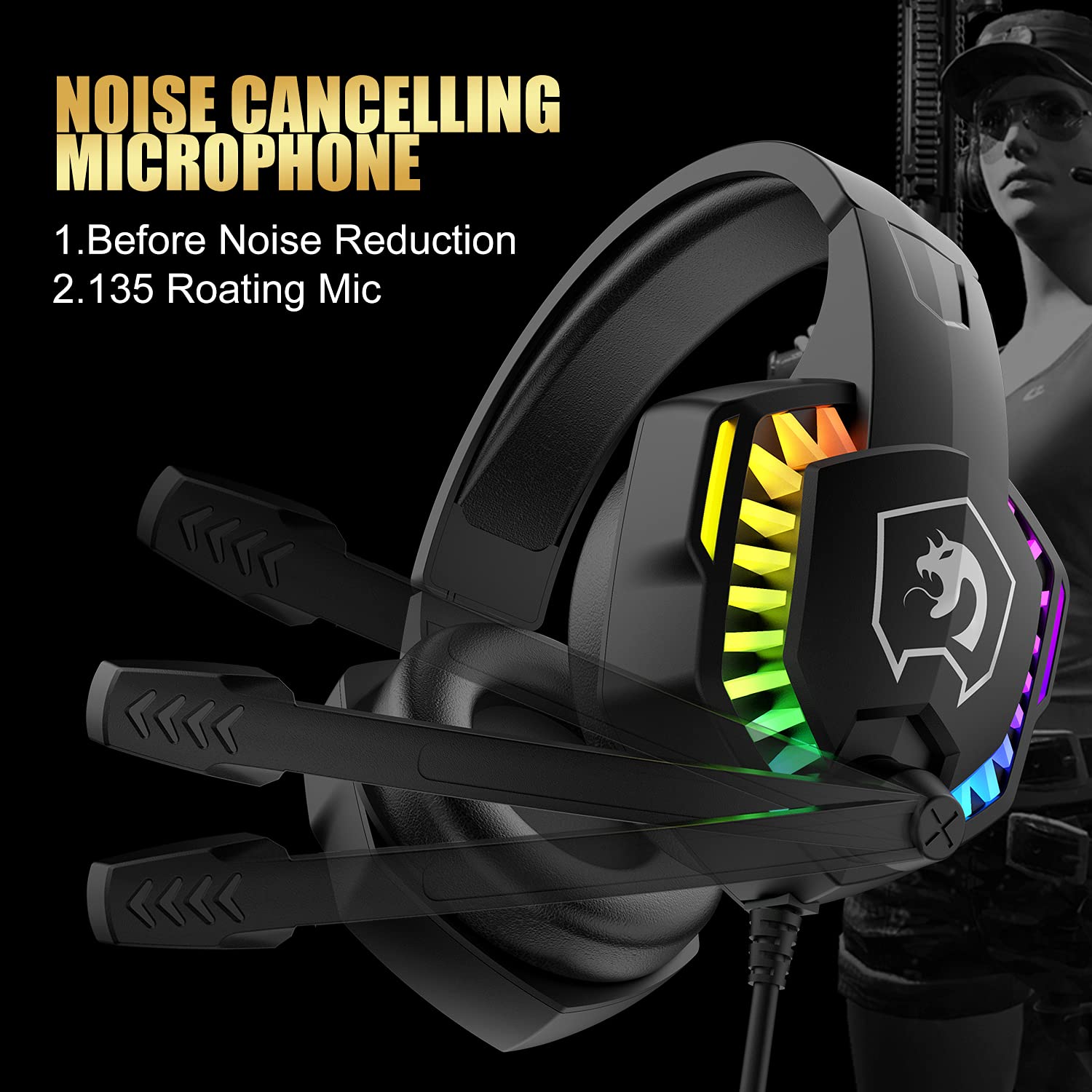 RGB Gaming Keyboard and Mouse Combo with Headset - Wired Mechanical Keyboard, Over-Ear Gaming Headphones with Mic, LED Backlit Mouse & Mouse Pad - Compatible with PC, Laptop, Mac, PS4, Xbox (Black) - Perfect for Esports, Streaming & Office Work